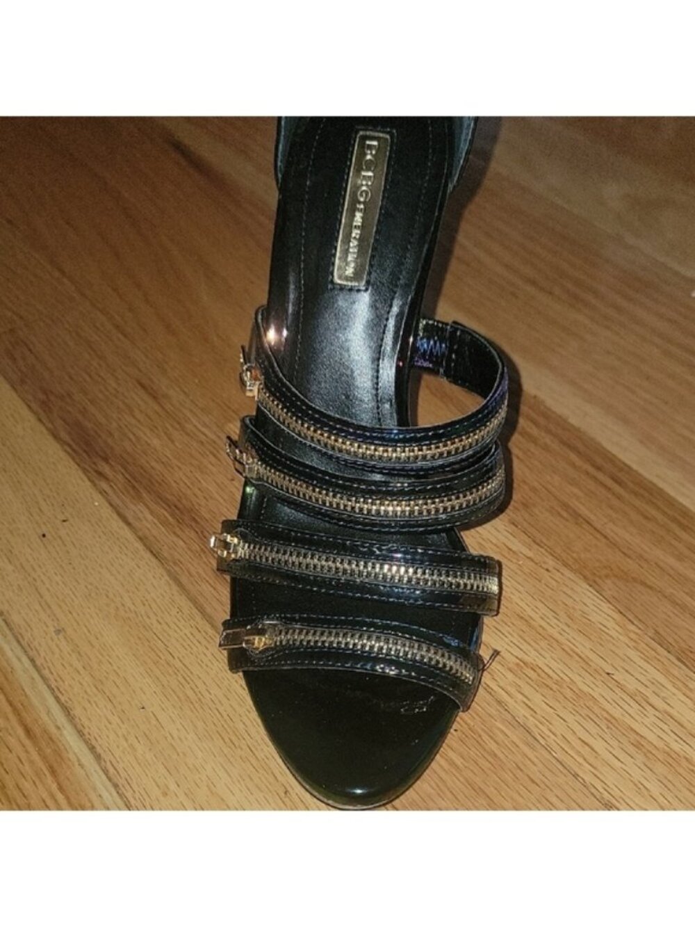 BCBGMaxAzria Black and Gold Heels with Sleek Design